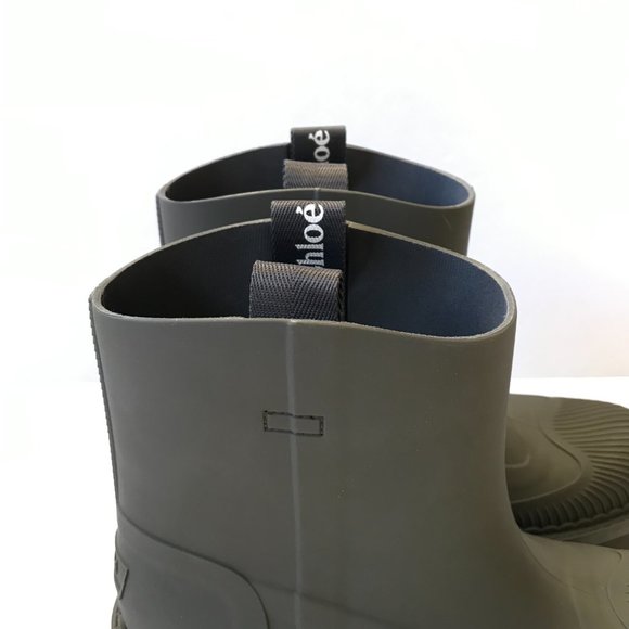 NWOB Chloe Raina Rain Boots Booties Womens 41 Grape Leaf Green Rubber Chunky NEW - Picture 4 of 15